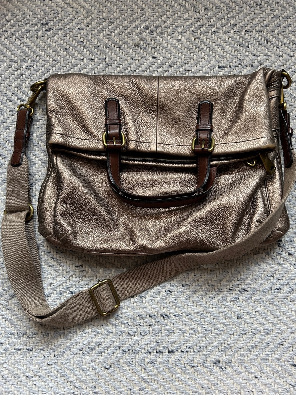 Fossil Metallic Bronze Crossbody Satchel Bag